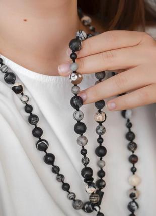 Намиста сотуари довгі натуральна яшма, варісцит, агат, турмалін шерл матовий, 13-6мм+- без замка l-112см6 фото