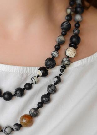 Намиста сотуари довгі натуральна яшма, варісцит, агат, турмалін шерл матовий, 13-6мм+- без замка l-112см5 фото