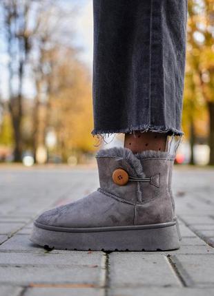 Зимние женские ботинки ugg mini bailey button plarform grey (no name)