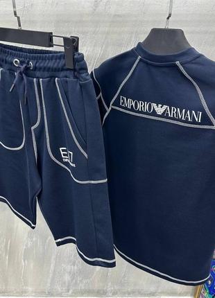 Брендовий чоловічий літній комплект / якісний комплект armani в темно-синьому кольорі на літо2 фото