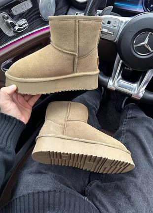 Зимние женские ботинки ugg mini platform grass green