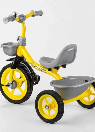 Велосипед трехколесный bs-9603 best trike желтый с резиновыми колесами, две корзинки, звоночек2 фото