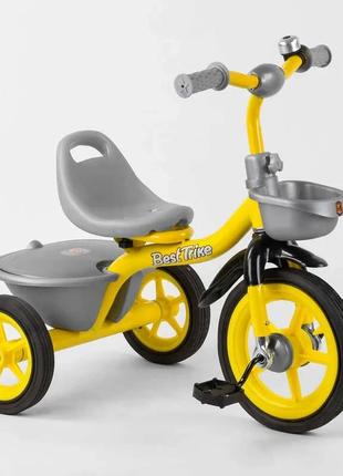 Велосипед триколісний bs-9603 best trike жовтий з гумовими колесами, два кошики, дзвіночок