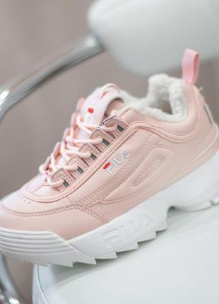 Зимові кросівки жіночі fila disruptor pink