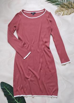 Трикотажное платье "пыльная роза" в спортивном стиле, миди, в рубчик, esmara, лапша прямое3 фото