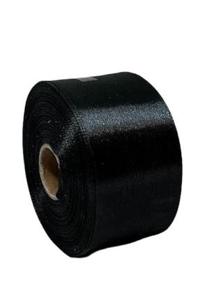 Атласная лента 4 см, цвет черный, 1 рулон (23 м), чорний