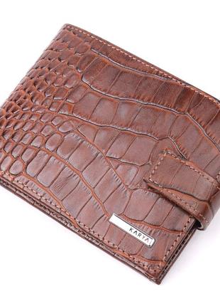 Интересный мужской кошелек из натуральной кожи с тиснением под крокодила karya 21202 коричневый