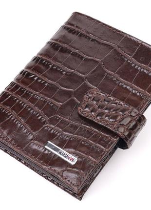 Компактный мужской кошелек из натуральной кожи с тиснением под крокодила karya 21386 коричневый