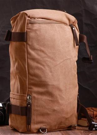 Современный рюкзак-трансформер в стиле милитари из плотного текстиля vintage 22160 коричневый9 фото