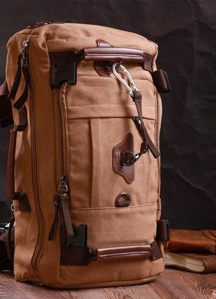 Современный рюкзак-трансформер в стиле милитари из плотного текстиля vintage 22160 коричневый8 фото