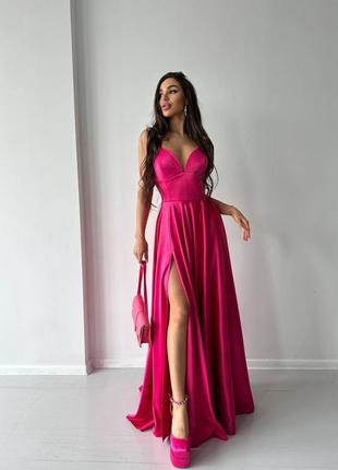 Роскошное платье макси с разрезом на ножке 👗13 цветов