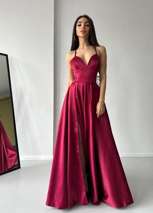 Роскошное платье макси с разрезом на ножке 👗13 цветов