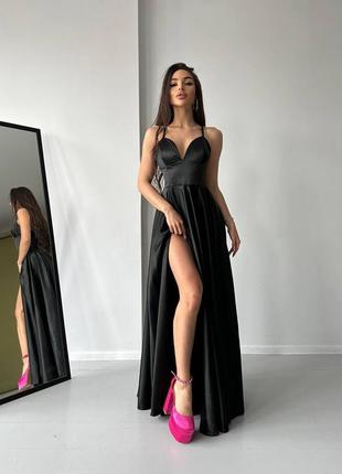 Роскошное платье макси с разрезом на ножке 👗13 цветов