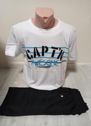 Чоловічий комплект туреччина каптн футболка та шорти бавовна 48-56 розміри білий