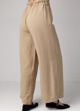Льняные штаны на резинке с поясом - кофейный цвет, m (есть размеры)2 фото