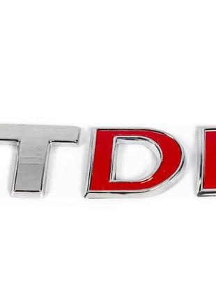Напис tdi (косою шрифт) t - хром, di - червона для volkswagen caddy 2010-2015рр