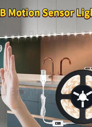 Гнучка led-стрічка світильник із сенсором на помах руки для підсвічування кухні шаф, 1 м usb білий 6000 к