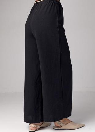 Льняные штаны на резинке с поясом - черный цвет, m (есть размеры)2 фото