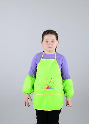 Фартук с нарукавниками детский - для трудов, рисования, кухни, с вышивкой - кисти и краски, цвет - лимонный