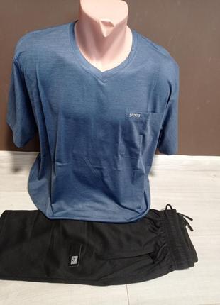 Ччоловічий комплект евс футболка та шорти туреччина 50-60 розмір синій  сірий