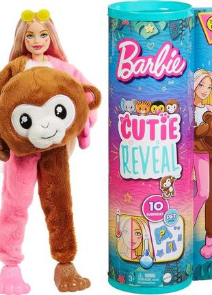 Лялька барбі в костюмі мавпи barbie cutie reveal jungle series monkey plush costume