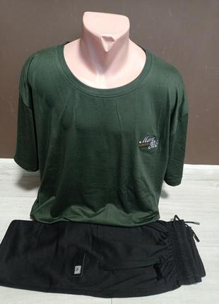 Мужской комплект товта футболка и шорты турция 54-68 размер синий серый зеленый3 фото