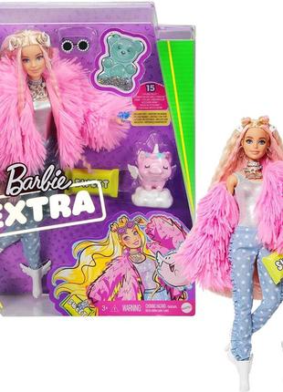 Кукла барби модница экстра 3 модная блондинка barbie extra pink fluffy coat
