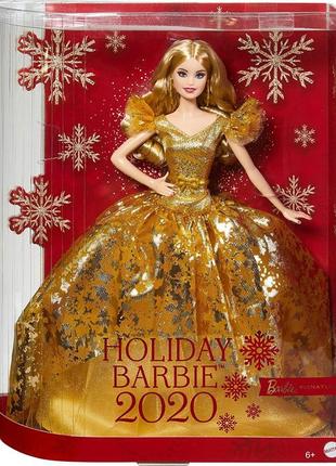 Кукла барби праздничная в золотом платье коллекционная barbie signature 2020 holiday