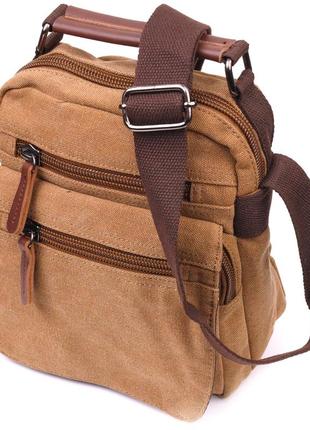 Небольшая мужская сумка из плотного текстиля 21226 vintage коричневая