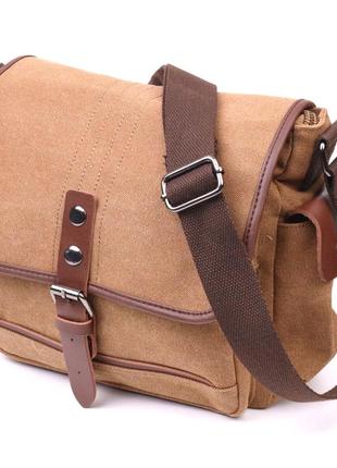 Функциональная мужская сумка с клапаном из текстиля 21249 vintage коричневая