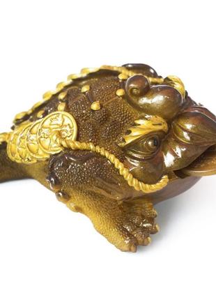 Фигурка для чайной церемонии,чайная игрушка,жаба богатства золотая, материал полимер