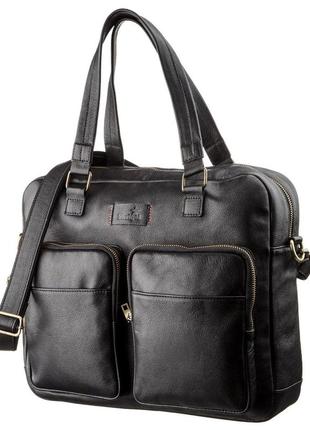 Мужская кожаная деловая сумка-портфель для ноутбука shvigel 19108 черная