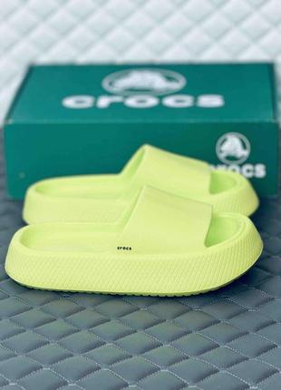 Шлёпанцы женские летние  crocs calm slide lemon шлепки крокс