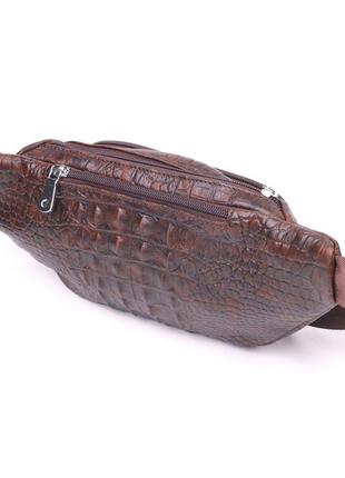 Модная поясная сумка из натуральной кожи с фактурой под крокодила 21298 vintage коричневая2 фото