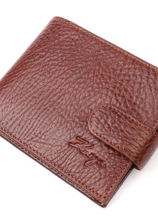 Практичный мужской кошелек с хлястиком из натуральной кожи karya 21075 светло-коричневый