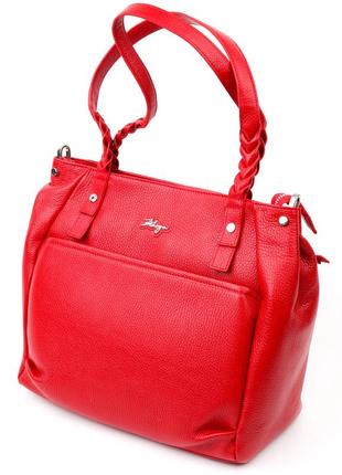 Яркая и вместительная женская сумка с ручками karya 20880 кожаная красный
