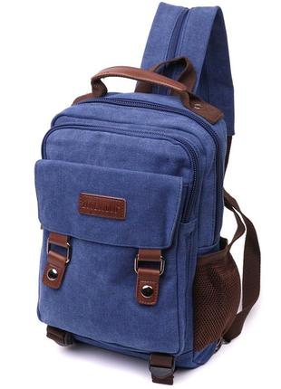 Легкий текстильный рюкзак с уплотненной спинкой и отделением для планшета vintage 22169 синий