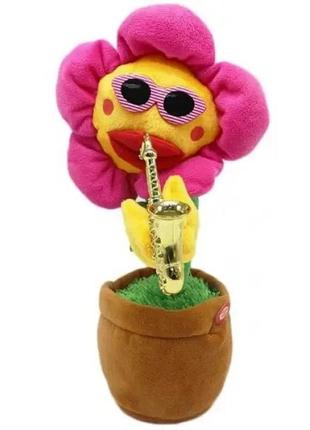 Іграшка, що говорить квітка — повторюшка музичний 35 см із підсвіткою на акумуляторах з usb роз'єм