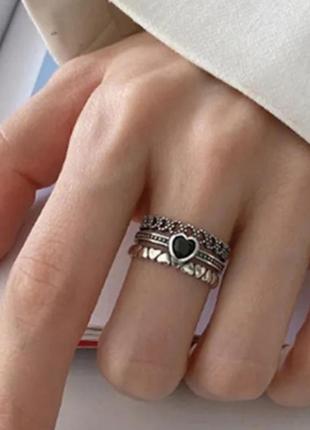 Кольцо серебро посеребрение 925 проба кольца кольцо с сердцем черное сердце