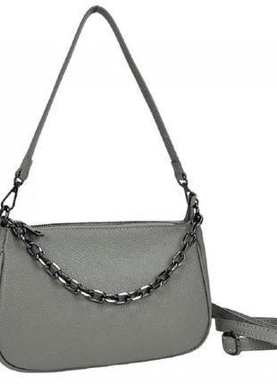 Сумка італія шкіряна сіра жіноча на плече крос-боді з ланцюжком 79833g