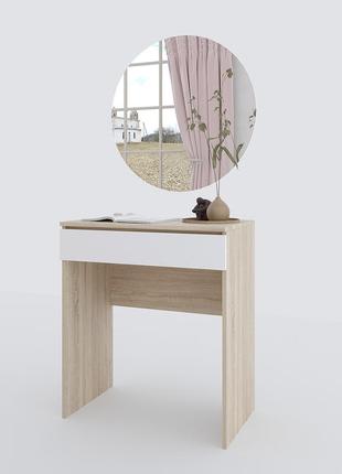 Туалетний столик із круглим дзеркалом 750*700*450 мм дуб сонома/білий