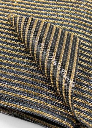 Полотно стразовое "золото на сером" ткань со стразами на силиконовой основе 24х40см