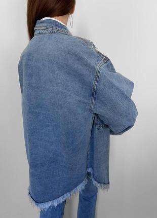 Стильная женская джинсовая рубашка на пуговицах с жемчужинами s/m6 фото