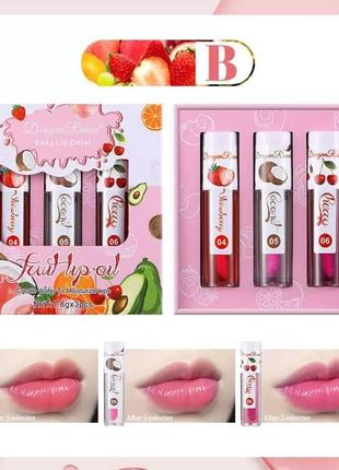 Набір олійок-тінтів для губ із 3-х шт. dragon ranee fruit lip oil (палітра в), 3х8 гр