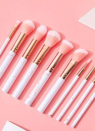 Набір мармурових пензликів для макіяжу 10 шт. рожевий