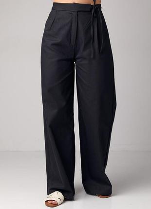 Женские классические брюки в елочку - черный цвет, с завышенной талией, елочка, костюмная ткань, турция