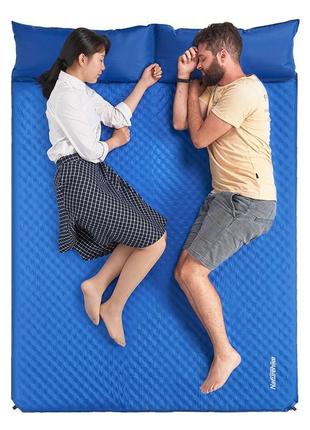 Самонадувний килимок двомісний з подушкою naturehike nh18q010-d, 25 мм, синій5 фото