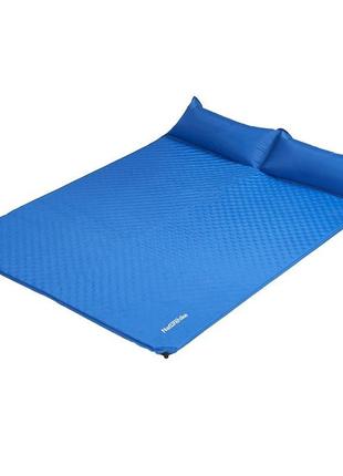 Самонадувний килимок двомісний з подушкою naturehike nh18q010-d, 25 мм, синій2 фото