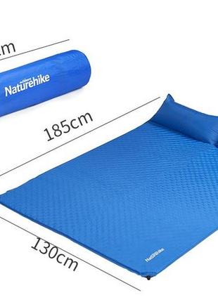 Самонадувний килимок двомісний з подушкою naturehike nh18q010-d, 25 мм, синій6 фото