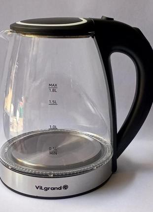 Чайник электрический стеклянный с led-подсветкой 1,8л vilgrand vl1188gk black